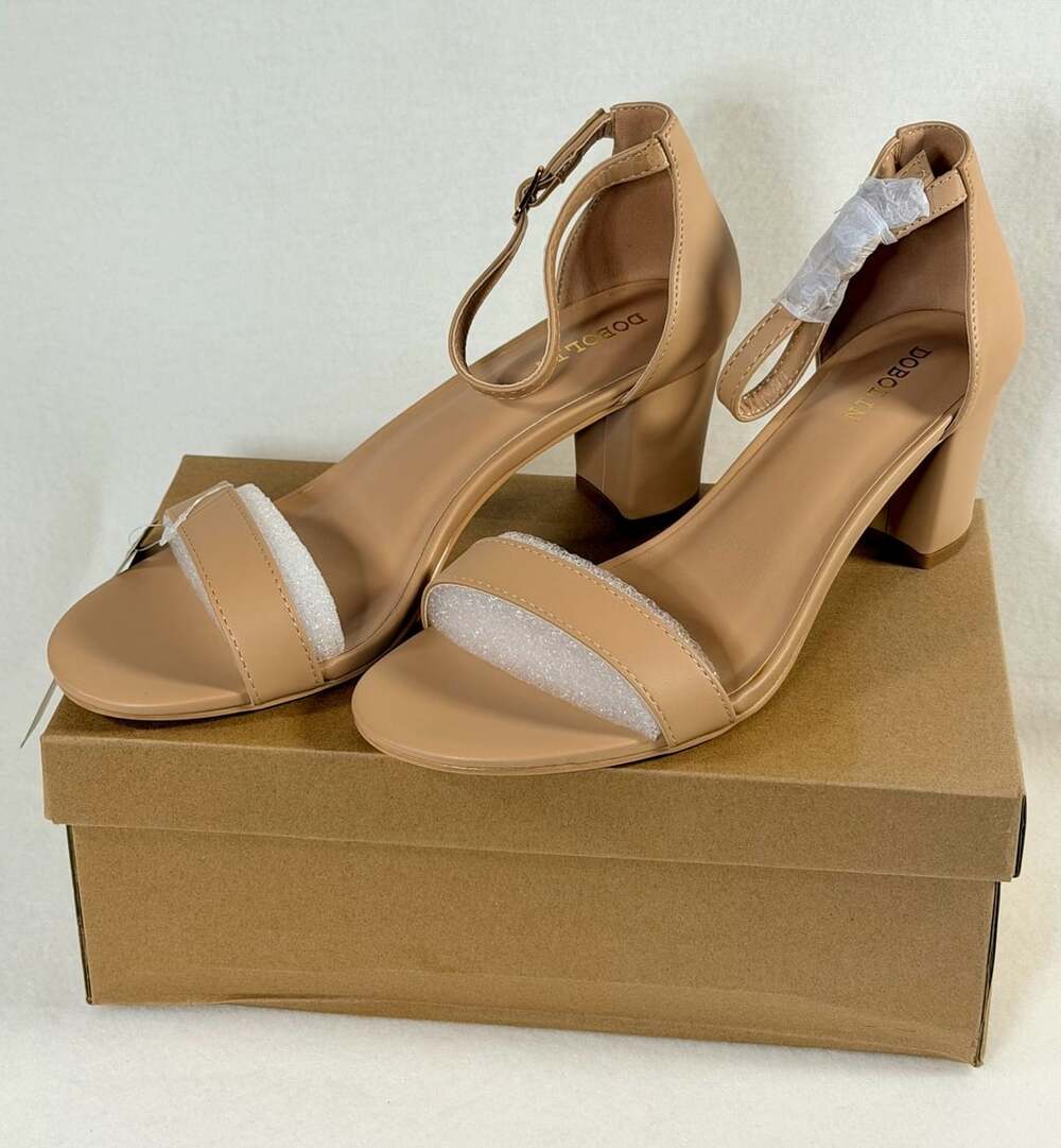 Dobolin Chunky Heel Sandals Open Toe Ankle Strap Nude Women’s 39